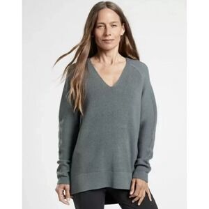 Athleta Hanover Sweater Merino Wool Blend V Neck Top Mist Gray Women's XS